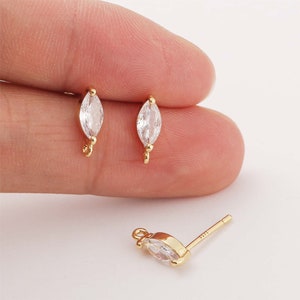 10PCS Real Gold Plated Brass Zircon Oval Earrings Posts, Earring Stud,Tiny Mini Teardrop Ear Studs, 925 Sterling Silver Ear Stick