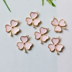 6pcs Esmalte Trébol Charms Colgante, Esmalte Charm, encanto de flores, floral, planta, Craft Supplies, DIY Finding