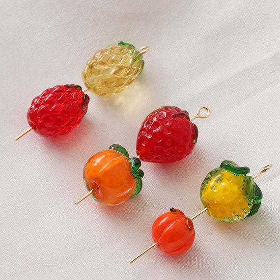 10PCS Glazed Strawberry Beads, Vintage Bead, Fruit, Glass Beads,bead  Findings -  Denmark