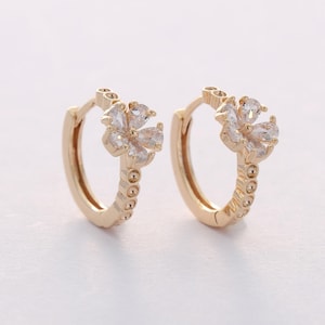 6pcs Real Gold Plated Zircon Leverback Earrings,Huggie Hoop Earrings,CZ Tiny Cartilage Hoops,Helix Hoop Earring Stack, Dainty Hoop Earrings