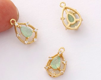 6pcs Real Gold Plated Teardrop Charm, Zircon Pendant, Pave Charm, Earring Accessories