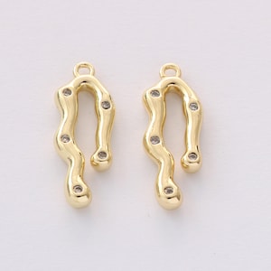 Real Gold Plated Brass U Shape Charm, Cubic Horseshoe Charm,CZ U Shape Charm, Jewelry Making，DIY Earring Material