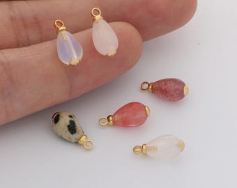 2pcs Real Gold Plated Teardrop Natural Stone Charm Quality Jewelry Supply,6*9mm