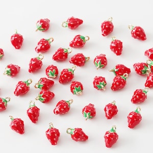 6pcs Real Gold Plated Enamel Strawberry Charm Pendant ,Fruit Charm,Enamel Charm,Garden Charm,Sweet Charm,Diy Charm,Jewelry Suppies