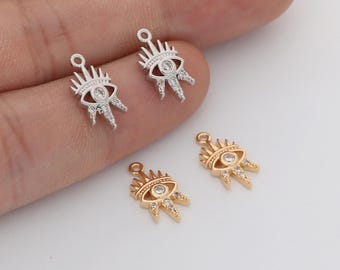 6pcs Real 18K Gold Plated Evil Eye Charm ,Tiny Evil Eye Pendant, Bracelets Finding,Trendy Charm,Gold Initial Charm