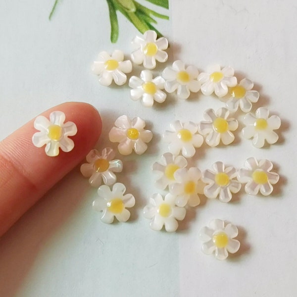 6PCS Natural Seashell Charm, 8mm / 10mm / 12mm Yellow Daisy Shell Bead, Daisy Flower Bead