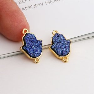 10PCS Imitation Druzy Hamsa Hand Charm, Druzy Connector, Resin Druzy Pendant Charm Drop, Bezel Gem Druzy, Link, Jewelry Findings