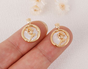 6PCS Real Gold Plated Flower Shell Charm,Shell Drop, Shell Pendant, Jewelry Making Material, Crafts Supplies, Earrings diy