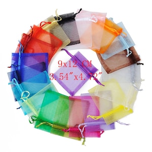 100 pochettes cadeaux, pochettes à bijoux 9 x 12 cm (3,54 x 4,72 po.), sacs cadeaux, mariages, fêtes, vente en gros, ~ 9 x 12 cm sac en organza