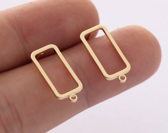 10PCS Real Gold Plated Brass Rectangle Earring Posts- Earring Stud- Ear Stud Earring Accessories Jewelry Making