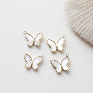 6pcs Real gold Plated Shell Butterfly Charm, Pearl White Butterfly, Pearl Butterfly Charm,Zircon Butterfly Charm, Necklace Pendant image 8