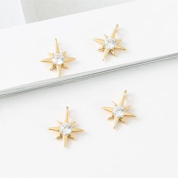 10pcs Real 18K Gold Plated Star Charm, Gold Initial Charm,Vermeil Star Pendentif, Tiny Gold Star,cz pave star Charm