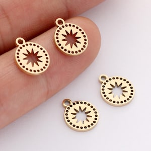 2PCS PVD 18K Gold Plated sun charm,tiny sun charm,bracelet necklace pendant,sunflower charm,plant,jewelry materials（Can be worn for bathing）
