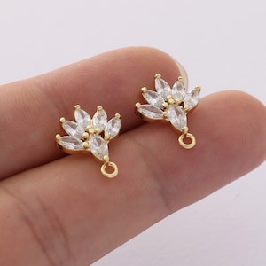 6PCS Real Gold Plated Brass Zircon Fan Earrings