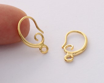 10pcs Real Gold Plated Brass Ear Wire Ball Dot French Hooks Dangle Earring Hooks Ball French Hook Ear Wires Earrings Findings Components