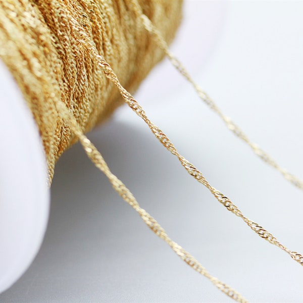 3.2 feet. Real Gold Plated Diamond Cut Twist Chain, Dainty Necklace, Dainty wave Chain for Necklace DIY, Bulk Chain for Jewelry Making