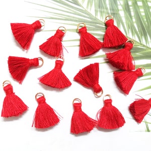 10pcs rote Quasten, kleine Catton Quasten, 2cm Baumwolle Fadenquasten, Mini Quasten, Quasten Charme für Schmuck machen, Großhandel Quasten