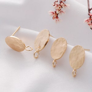 Real 18K Gold Plated Brass earrings,Ear Stud, oval disc Earrings,Designer jewelry Finding, Earring diy