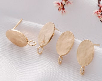 Boucles d'oreilles en laiton plaqué or véritable 18K, clou d'oreille, boucles d'oreilles à disque ovale, recherche de bijoux de créateur, bricolage de boucles d'oreilles, 10 pièces