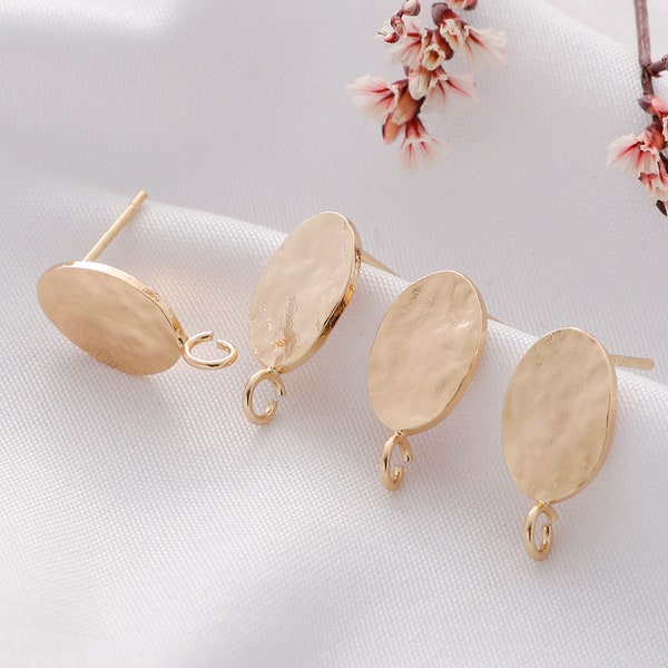 10pcs Real 18K Gold Plated Brass earrings,Ear Stud, oval disc Earrings,Designer jewelry Finding, Earring diy