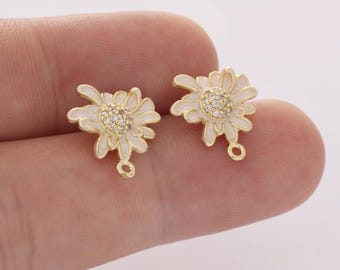 6pcs Real Gold Plated Flower Earrings Stud Ear Wire Delicate Floral Earring Making Quality