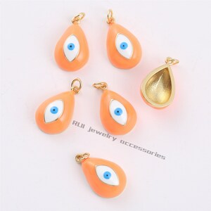 6pcs Nickel Free Real Gold Plated Enamel Evil eye Charm, Gold Initial Charm, Vermeil Evil eye Pendant, Teardrop Evil eye