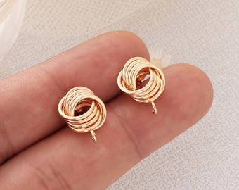 6pcs Real 18K Gold Plated Brass knot earrings,Ear Stud, Metal Post Earrings,Designer jewelry Finding, Earring diy material