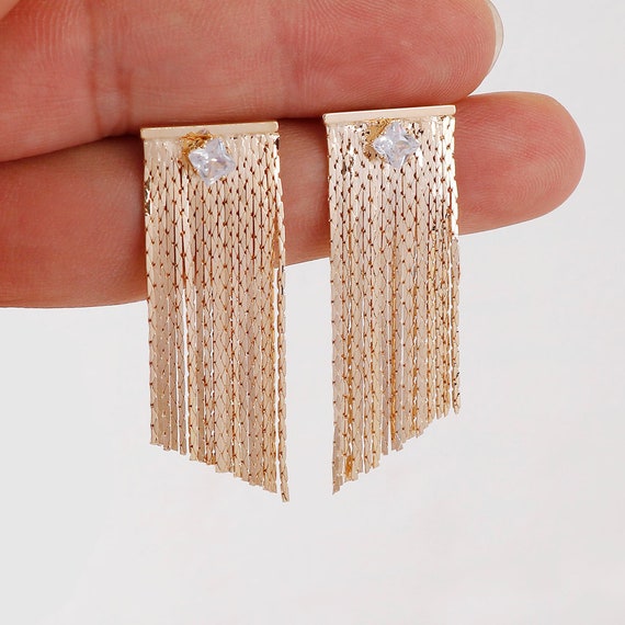 4pcs Real Gold Plated Tassel Earrings Stick Bar Earring High Quality Nickel Free