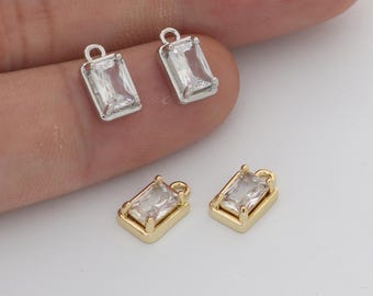 6pcs Real 18k Gold Plated Rectangle Zircon Charm,  CZ Pave Drop Pendant, Quality Jewelry Supply