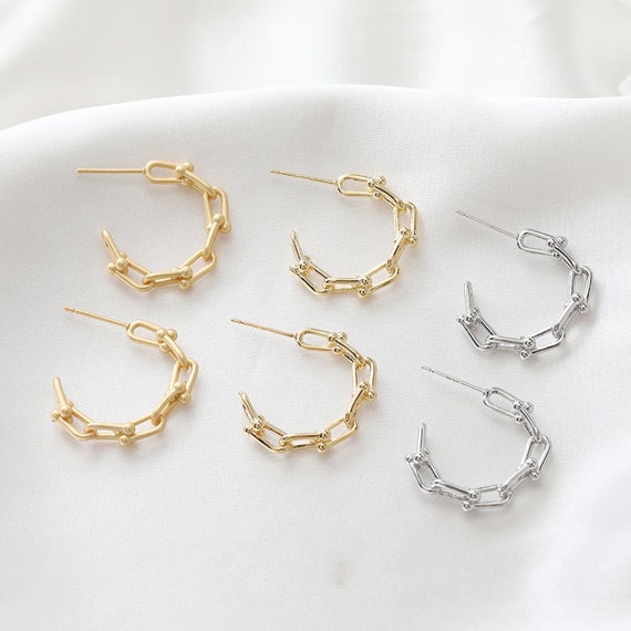 6pcs Real 18K Gold Plated Bar Earrings ear Stud Metal Post