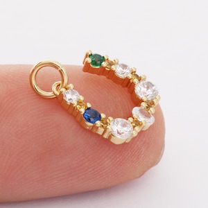 Real Gold Plated Brass Color U Shape Charm, Cubic Horseshoe Charm,CZ U Shape Charm, Jewelry Making，DIY Earring Material