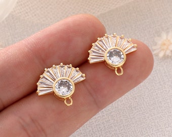 6PCS Real Gold Plated Brass Zircon Fan Earrings