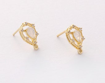 6PCS Real Gold Plated Brass Zircon Teardrop Earrings Posts, Earring Stud,Tiny Mini Teardrop Ear Studs