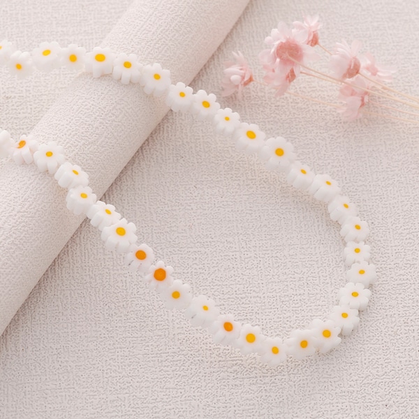 Millefiori Murano Flower Beads Glass Strands, White Daisy, 8mm Flower Spacer Beads, Necklace Bracelet Accessories