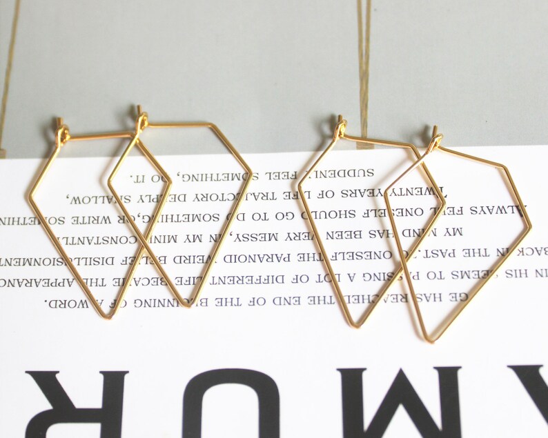 Circle Ear Hoop Wine Glass Charm Hoops 10PCS 24K Real Gold Plated Brass Hoop,Diamond shape Dangle Earrings Alien Ear Hoop