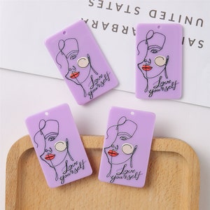 6pcs Cartoons Muster Oval Charms geometrische Cellulose Acetat Charme Schmuck Charm Diy Schmuck Zubehör minimalistisch