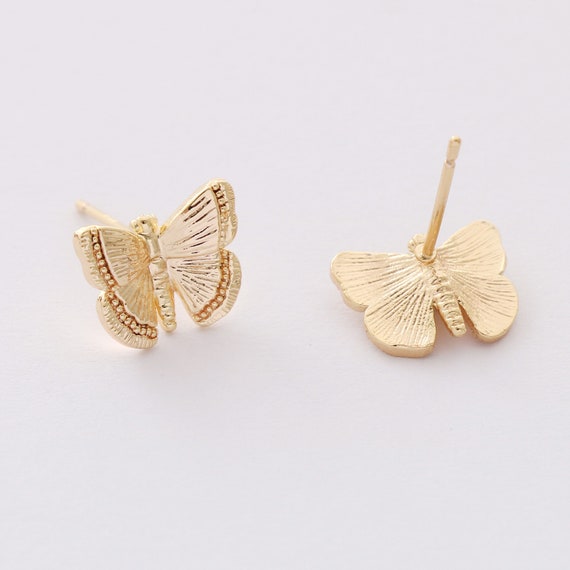 Boucles D'Oreilles Papillon En Métal Doré - Garanti Sans Nickel - Neuf Avec Étiquettes