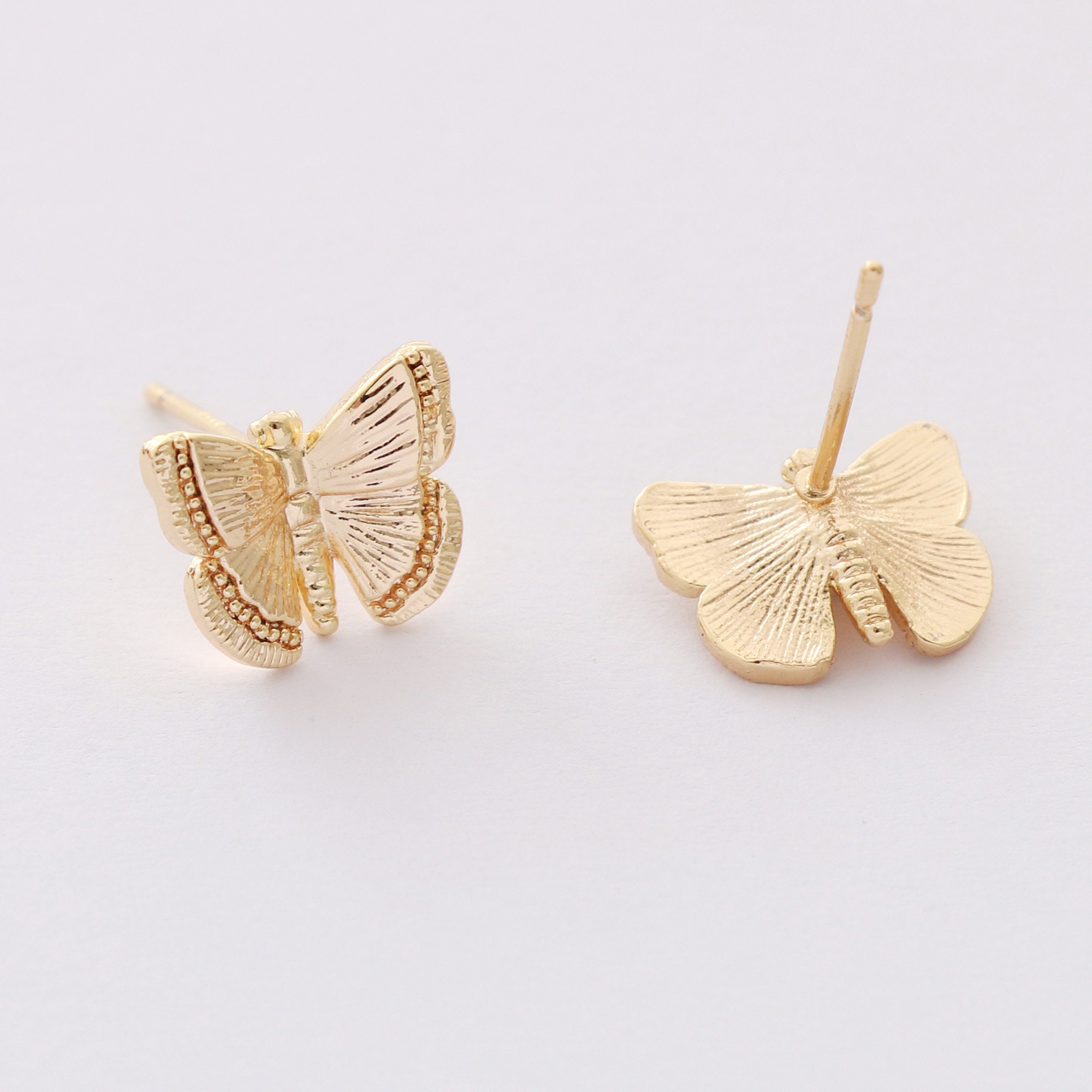 Boucles D'Oreilles Papillon Métal Doré - Garanti Sans Nickel - Neuf Avec Étiquettes