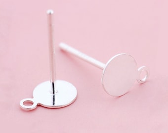10pcs 925 Sterling Silver Flat Pad Earring Studs-Sterling Silver Earposts 4MM / 6MM / 8MM Flat Back Earring Posts-Glue On Posts
