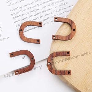 4pcs Wood Charm, U Shape Charm, Wood and Resin Pendant, Wood Finding, diy material