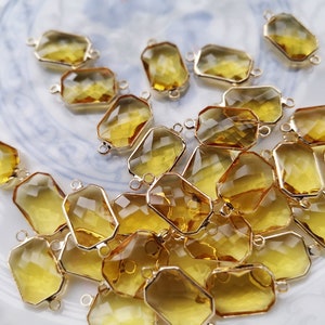 2pcs/10pcs Faceted Yellow Glass Charm Connector,Drop Glass Pendant,Faceted Glass Drop Charm,Framed Glass Pendant,Quality Plated over Brass