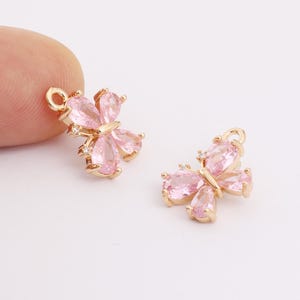 Gold Filled Pink Bow Pendant,Dainty Bow Charm Bracelet Necklace for DIY Jewelry Making Supply