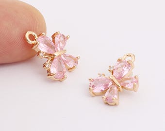 Gold Filled Pink Bow Pendant,Dainty Bow Charm Bracelet Necklace for DIY Jewelry Making Supply