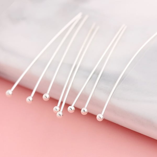 50PCS 925 Sterling Silver Ballpin,10MM/15MM/20MM/30MM/35MM,Gold/ Rhodium Ball Pins,1.5mm Ball,Bracelet Connectors, Jewelry Findings