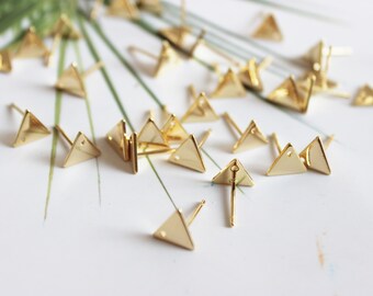 10PCS Real Gold Plated Brass Triangle Earring Posts- Triangle Post - Earring Stud- Ear Stud Earring Accessories Jewelry Making