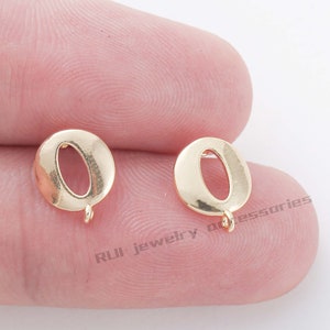 6PCS Quality Real Gold Plated Brass Earring Posts- Earring Stud- Round Circle Ear Stud Earring Accessories Jewelry Making,  Nickel free