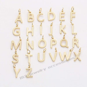 5 peças amuleto de letra banhado a ouro real, pingente inicial de ouro, pingente de letra vermeil, amuletos iniciais de ouro, conjunto de letras A-Z