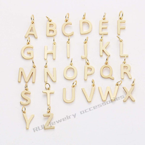 5PCS Charme de lettre plaqué or véritable, Charme initial en or, Pendentif de lettre vermeil, Charmes initiaux en or, Ensemble de lettres A-Z