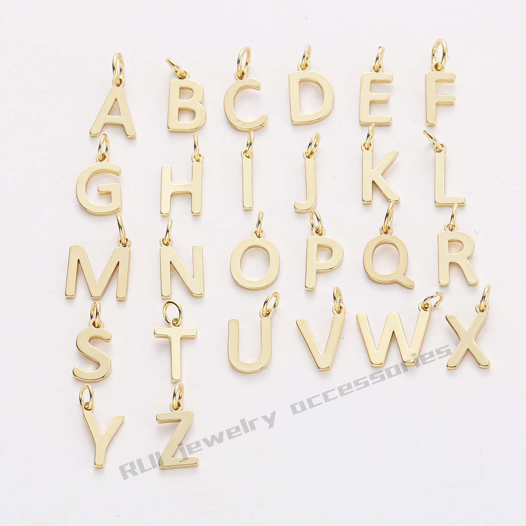 5PCS Real Gold Plated Letter Charm gold Initial Charm vermeil