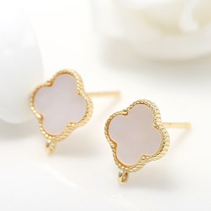 6PCS Quality Real Gold Plated Clover Shell Earrings w/ ring,Shelll Stud Earring,Gold Earrings, ear wire,earring attachment,